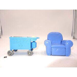 Fisher Price Loving Family Dollhouse Blue Recliner Sofa Chair Living Room an BBq